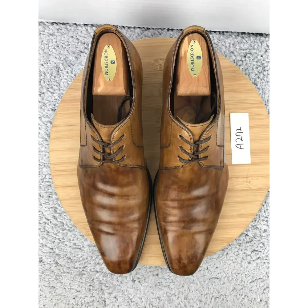 Magnanni Mens 11 Brown Leather Plain Toe Career Office Oxford Derby Dress Shoe